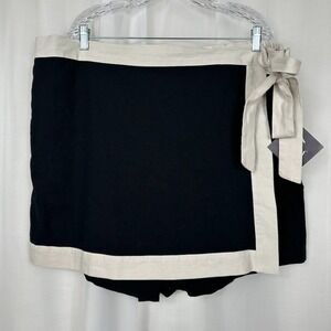 Pull On Faux Wrap Shorts Skort 2X Side Tie Cotton Blend Black Coastal Travel